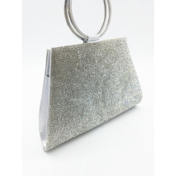 INC Brynnn embellished crystal front bangle handle women's clutch - SILVER - Picture 7 of 11